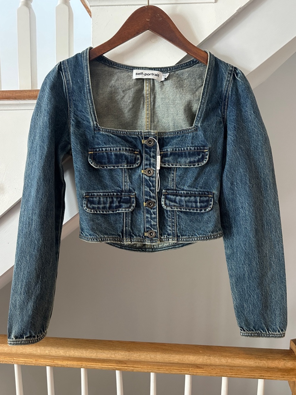 Self-Portrait Indigo Blue Cropped Denim Jacket or Top size US 4